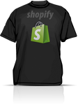 A black t-shirt with the shopify logo